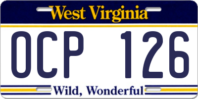 WV license plate OCP126