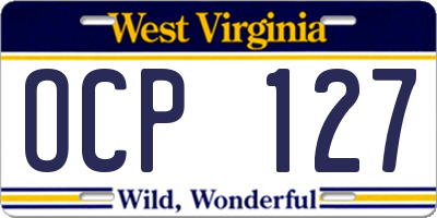 WV license plate OCP127