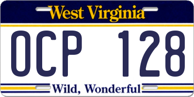 WV license plate OCP128