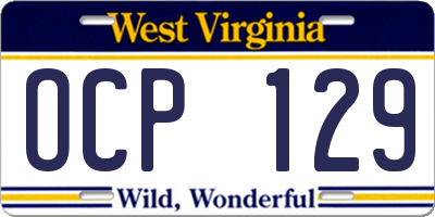 WV license plate OCP129