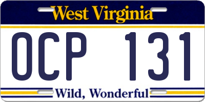 WV license plate OCP131