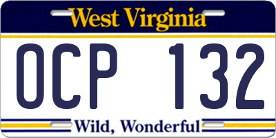 WV license plate OCP132