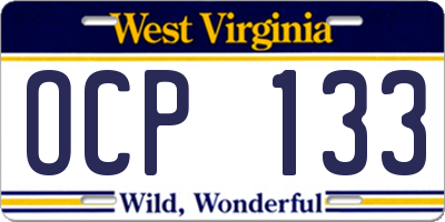 WV license plate OCP133