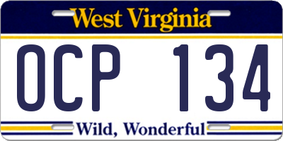 WV license plate OCP134
