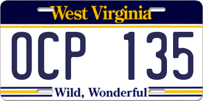 WV license plate OCP135