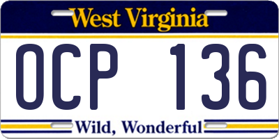 WV license plate OCP136