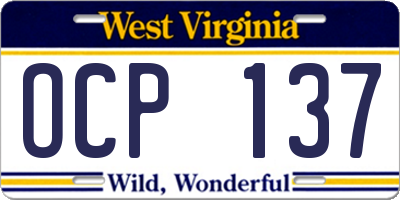 WV license plate OCP137