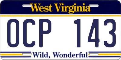 WV license plate OCP143