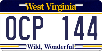 WV license plate OCP144