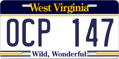 WV license plate OCP147
