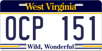 WV license plate OCP151