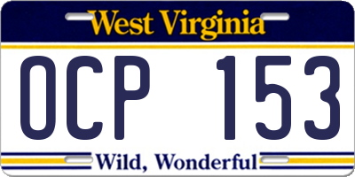 WV license plate OCP153