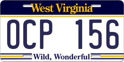 WV license plate OCP156