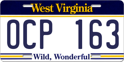 WV license plate OCP163