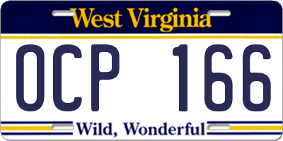 WV license plate OCP166