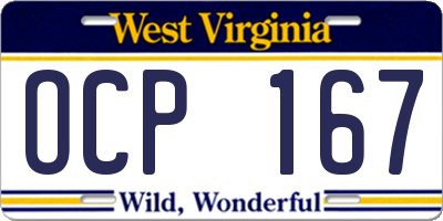WV license plate OCP167