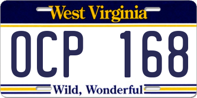 WV license plate OCP168