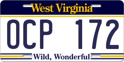 WV license plate OCP172