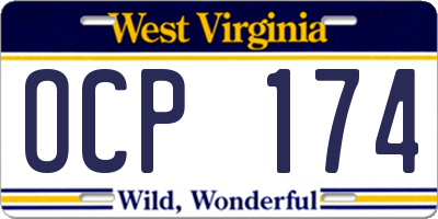 WV license plate OCP174