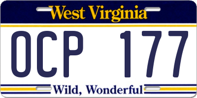 WV license plate OCP177