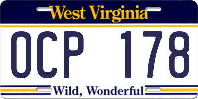 WV license plate OCP178