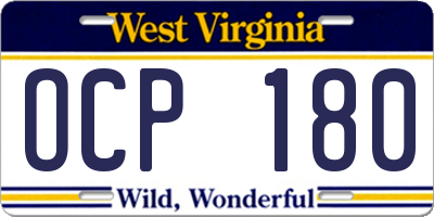 WV license plate OCP180