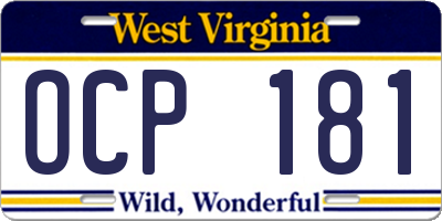 WV license plate OCP181