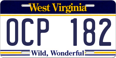 WV license plate OCP182