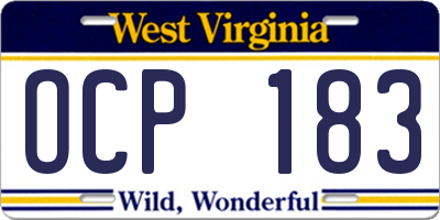 WV license plate OCP183