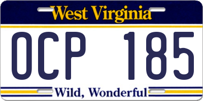 WV license plate OCP185