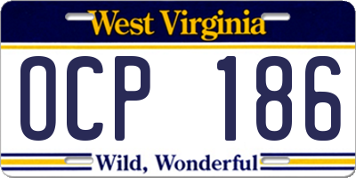 WV license plate OCP186