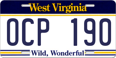 WV license plate OCP190