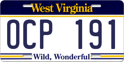 WV license plate OCP191