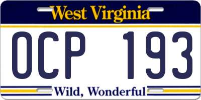WV license plate OCP193