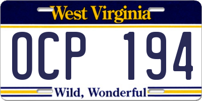 WV license plate OCP194