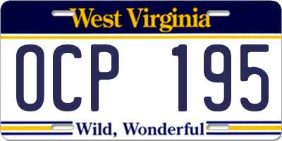WV license plate OCP195