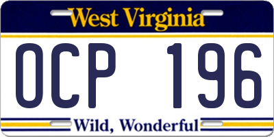 WV license plate OCP196