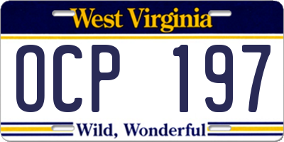 WV license plate OCP197