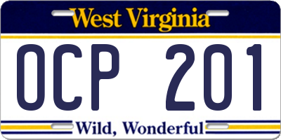 WV license plate OCP201