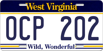 WV license plate OCP202