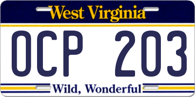 WV license plate OCP203