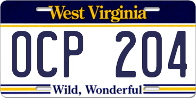 WV license plate OCP204