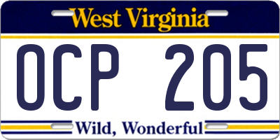 WV license plate OCP205
