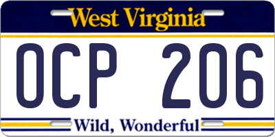WV license plate OCP206
