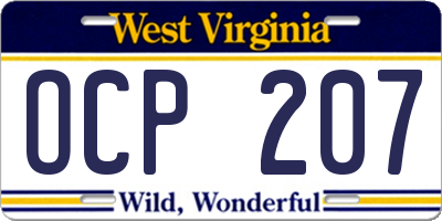 WV license plate OCP207