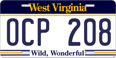 WV license plate OCP208