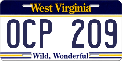 WV license plate OCP209