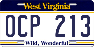 WV license plate OCP213