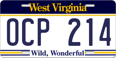 WV license plate OCP214