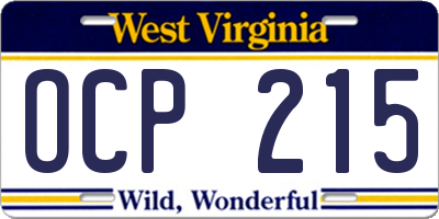 WV license plate OCP215